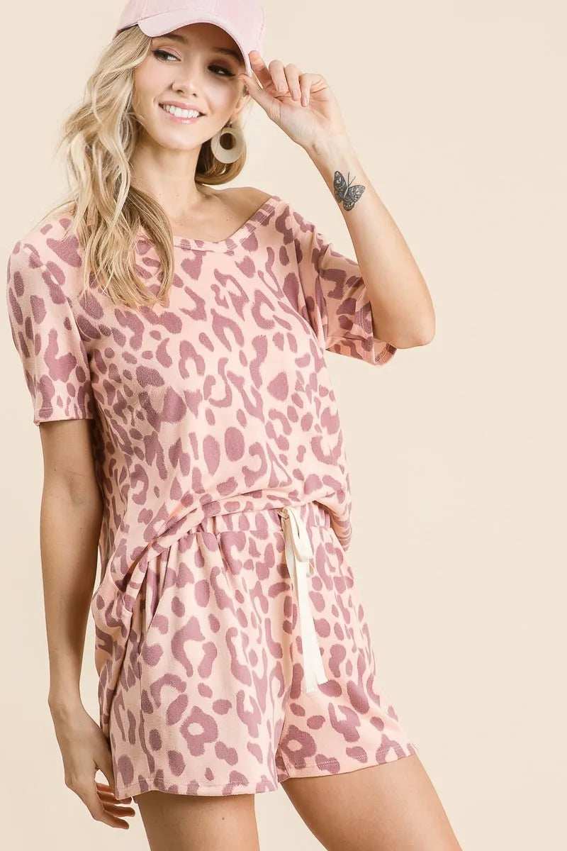 BiBi Leopard Shorts with Twill Tape Drawstring - Trendsi - Flyclothing LLC