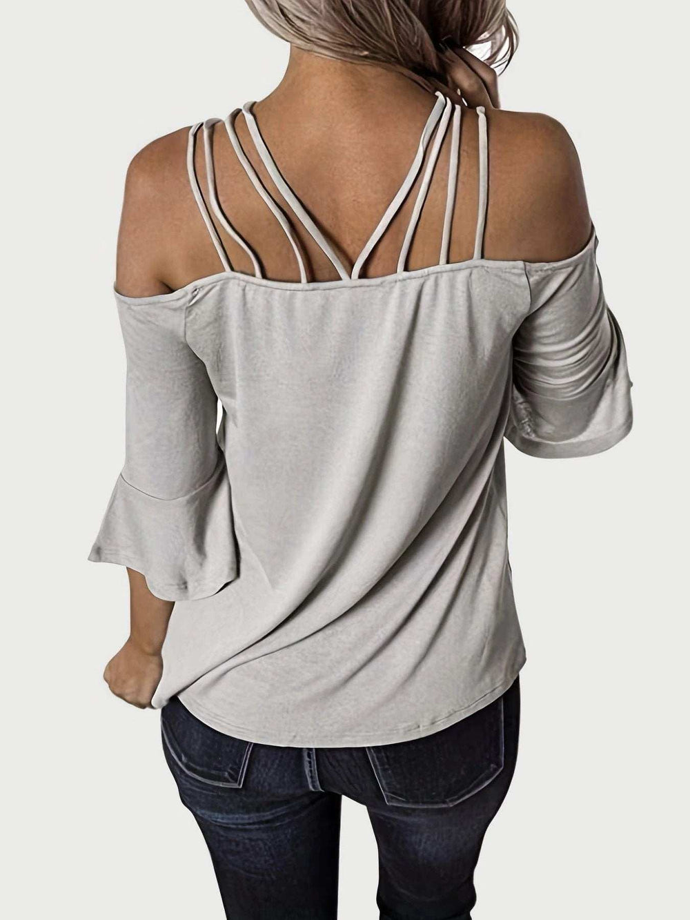 Full Size Cold Shoulder Three-Quarter Sleeve Blouse - Trendsi - Flyclothing LLC