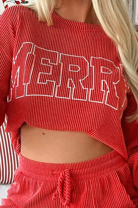 MERRY Round Neck Long Sleeve Top and Shorts Lounge Set - Trendsi - Flyclothing LLC