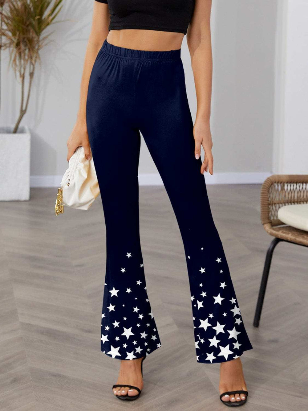 Star Elastic Waist Bootcut Pants - Trendsi - Flyclothing LLC