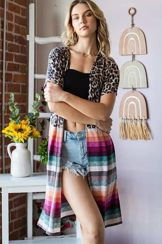 Heimish Full Size Animal Leopard and Stripe Open Cardigan Plus Size - Trendsi - Flyclothing LLC