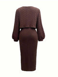 Open Front Long Sleeve Cardigan and Side Slit Cami Dress Set - Trendsi - Flyclothing LLC
