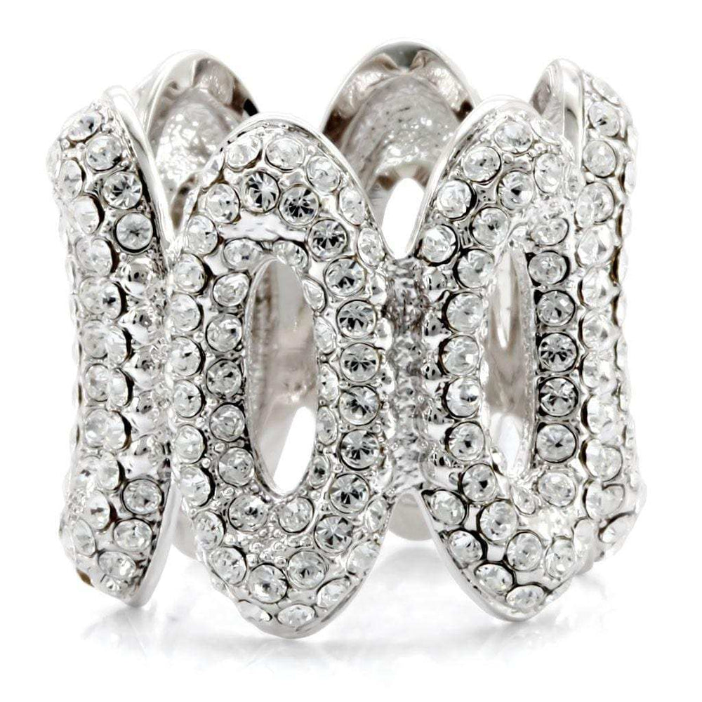 1W032 - Rhodium Brass Ring with Top Grade Crystal in Clear - Alamode - Flyclothing LLC