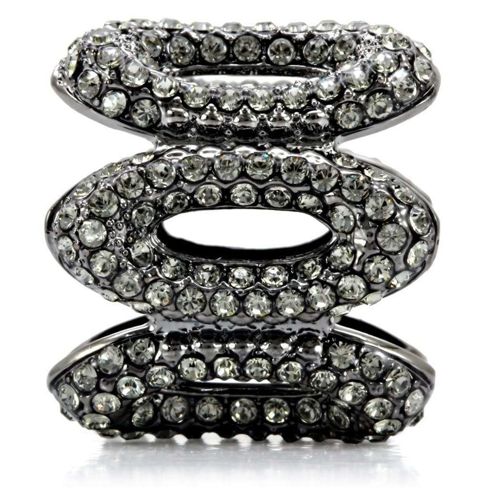 1W033 - Ruthenium Brass Ring with Top Grade Crystal in Black Diamond - Alamode - Flyclothing LLC