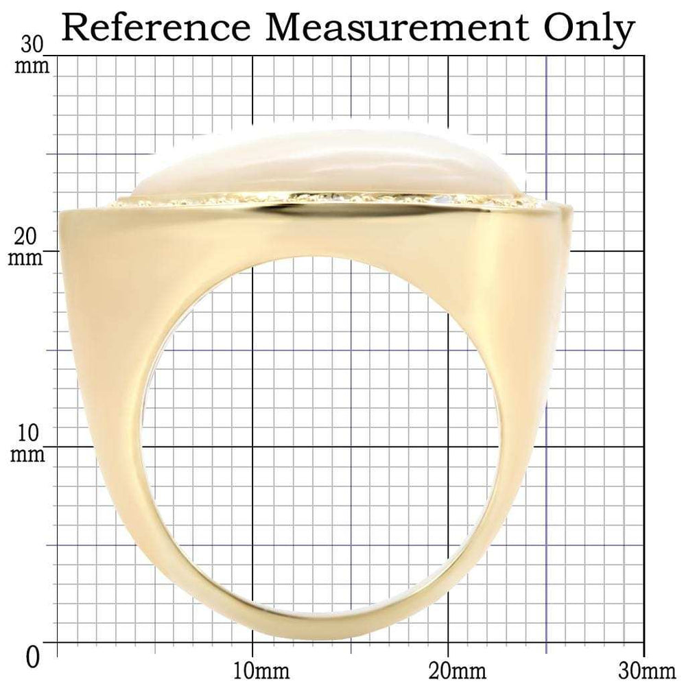 1W043 - Gold Brass Ring with Synthetic Synthetic Glass in White - Alamode - Flyclothing LLC