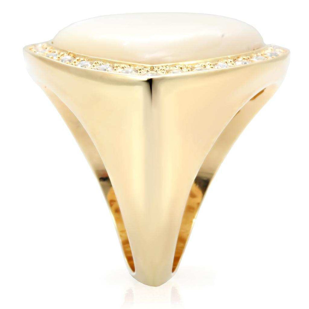 1W043 - Gold Brass Ring with Synthetic Synthetic Glass in White - Alamode - Flyclothing LLC