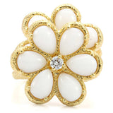 1W045 - Gold Brass Ring with Synthetic Synthetic Glass in White - Alamode - Flyclothing LLC