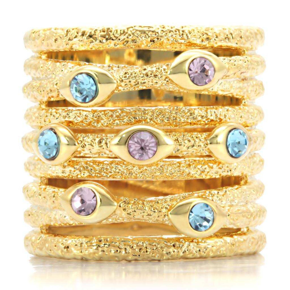 1W047 - Gold Brass Ring with Top Grade Crystal in Multi Color - Alamode - Flyclothing LLC