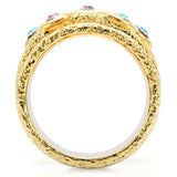 1W047 - Gold Brass Ring with Top Grade Crystal in Multi Color - Alamode - Flyclothing LLC