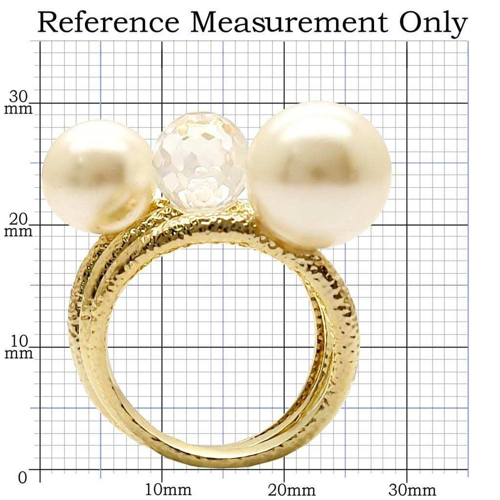 1W054 - Gold Brass Ring with Synthetic Pearl in Citrine Yellow - Alamode - Flyclothing LLC