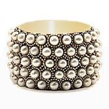 1W057 - Gold Brass Ring with Synthetic Pearl in Citrine Yellow - Alamode - Flyclothing LLC