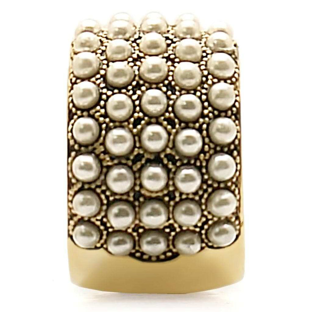 1W057 - Gold Brass Ring with Synthetic Pearl in Citrine Yellow - Alamode - Flyclothing LLC