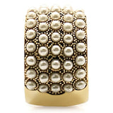 1W057 - Gold Brass Ring with Synthetic Pearl in Citrine Yellow - Alamode - Flyclothing LLC