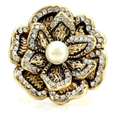 1W063 - Gold Brass Ring with Synthetic Pearl in Citrine Yellow - Alamode - Flyclothing LLC