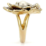 1W063 - Gold Brass Ring with Synthetic Pearl in Citrine Yellow - Alamode - Flyclothing LLC