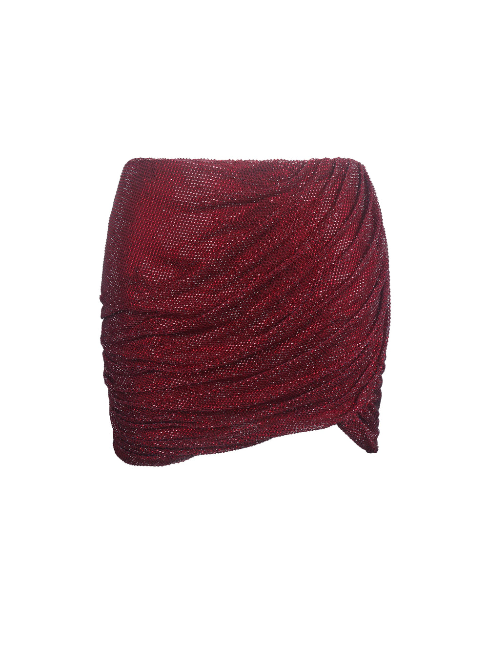 Darleen Crimson Rhinestone Mesh Low Waist Ruched Skirt - Miss Circle - Flyclothing LLC