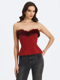 Ivette Crimson Fur-Trimmed Peplum Top - Miss Circle - Flyclothing LLC
