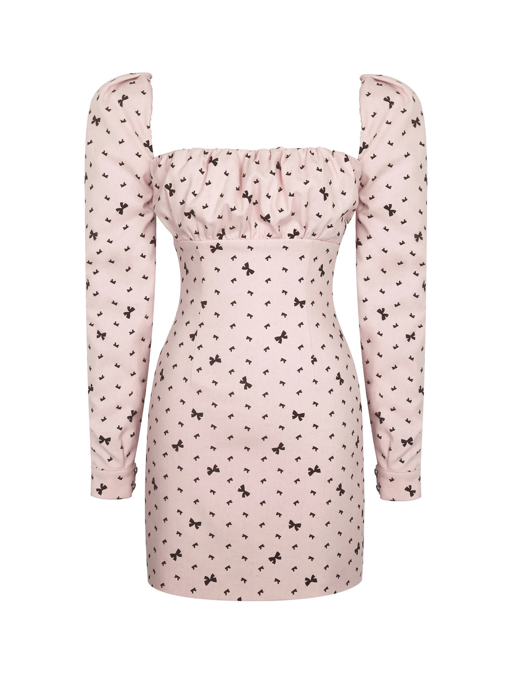 Perla Baby Pink Ruched Bust Velvet-Embossed Bow Mini Dress - Miss Circle - Flyclothing LLC