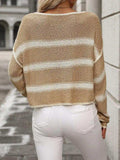 Striped Round Neck Long Sleeve Sweater - Trendsi - Flyclothing LLC