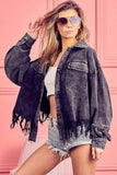 BiBi Fringe Hem Washed Corduroy Button Down Shacket - Trendsi - Flyclothing LLC