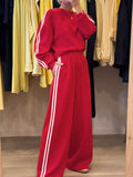 Striped Detail Crewneck Top and Elastic Sweatpants 2pcs Set - Trendsi - Flyclothing LLC