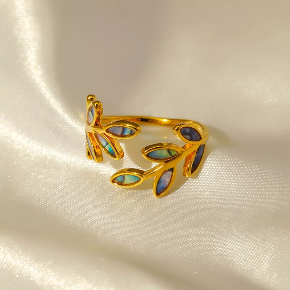 18K Gold-Plated Resin Leaf Bypass Ring - Trendsi - Flyclothing LLC