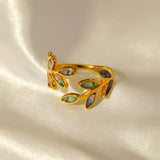 18K Gold-Plated Resin Leaf Bypass Ring - Trendsi - Flyclothing LLC