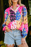 Printed Notched Long Sleeve Blouse - Trendsi - Flyclothing LLC