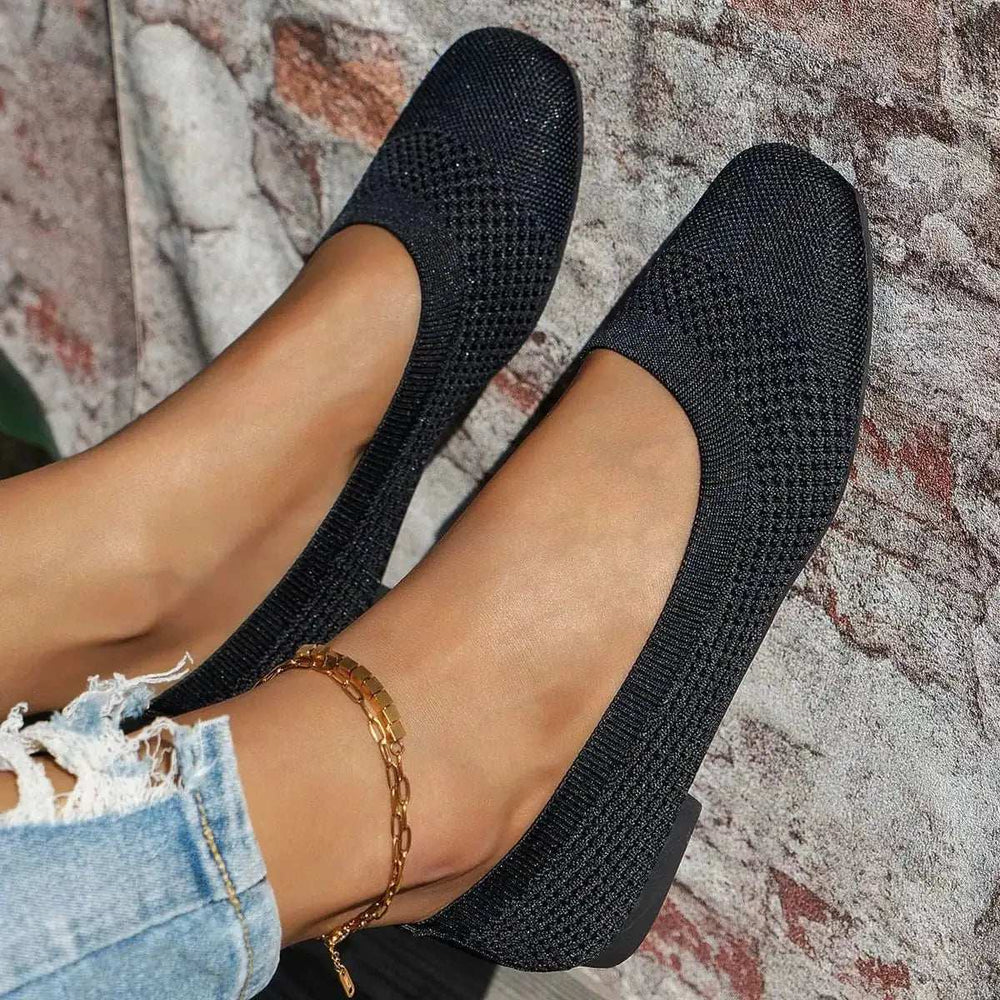 Square Toe Solid Color Mesh Slip-Ons - Trendsi - Flyclothing LLC
