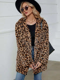 Fuzzy Leopard Hooded Long Sleeve Jacket - Trendsi - Flyclothing LLC