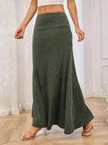 Solid Elastic Waist Maxi Skirt - Trendsi - Flyclothing LLC