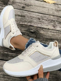 Lace-Up Rhinestone Wedge Sneakers - Trendsi - Flyclothing LLC