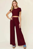 Double Take Full Size Round Neck Top and Pants Set - Trendsi - Flyclothing LLC