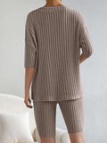 Ribbed V-Neck Top and Shorts Set - Trendsi - Flyclothing LLC