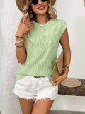 Eyelet Round Neck Cap Sleeve Top - Trendsi - Flyclothing LLC