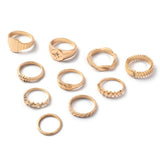 10-Piece 18K Gold-Plated Geometric Ring - Trendsi - Flyclothing LLC