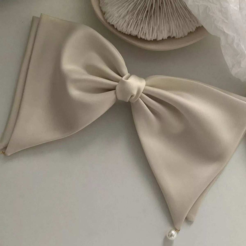 Satin Pearl Bow Hair Clip - Trendsi - Flyclothing LLC