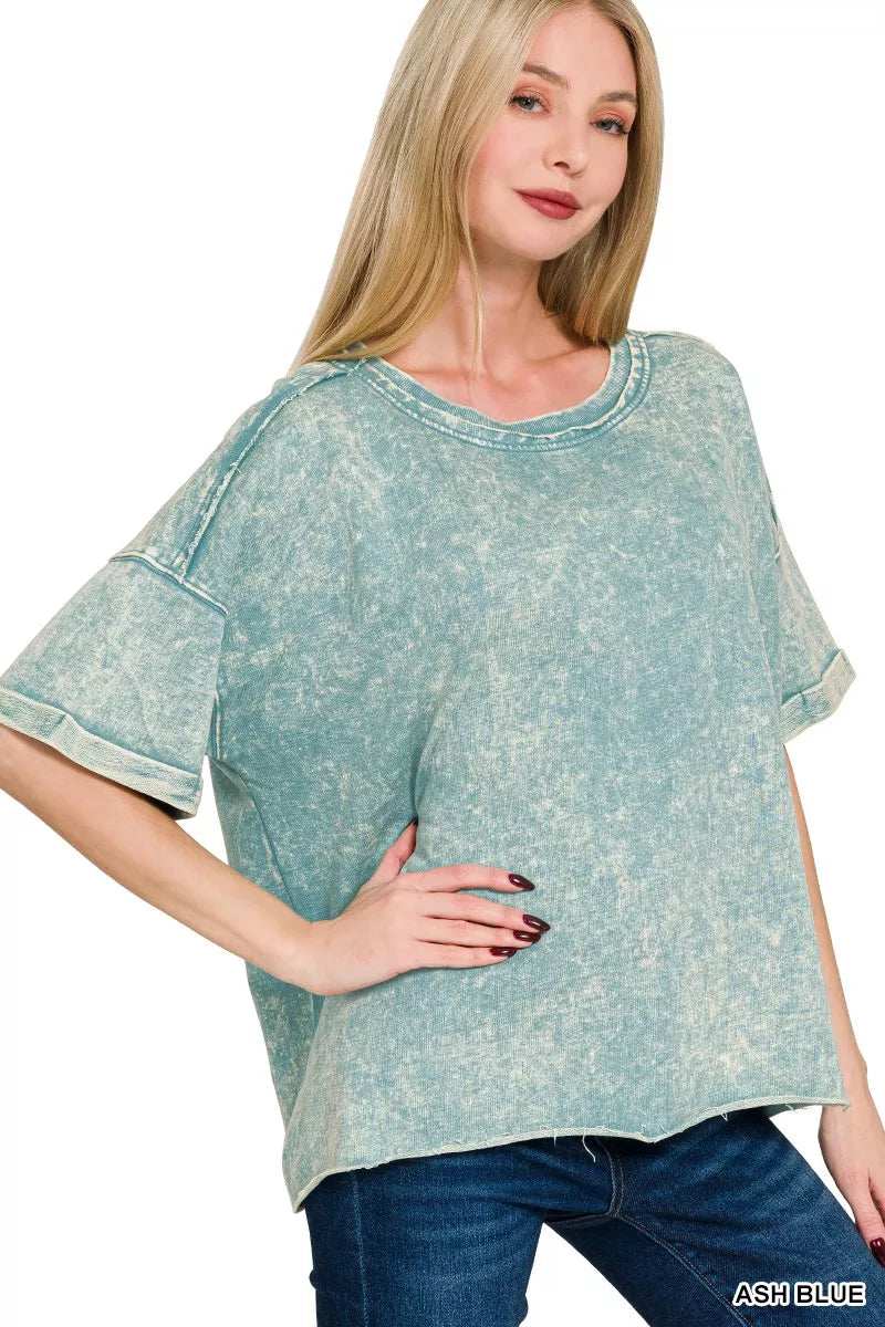 Zenana French Terry Acid Washed T-Shirt - Trendsi - Flyclothing LLC
