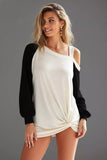 BiBi French Terry Knit Color Block One Shoulder Top - Trendsi - Flyclothing LLC