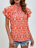 Ditsy Floral Mock Neck Flounce Sleeve Blouse - Trendsi - Flyclothing LLC