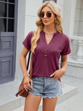 Decorative Button Notched Short Sleeve T-Shirt - Trendsi - Flyclothing LLC