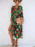 Printed Surplice Long Sleeve Midi Dress - Trendsi - Flyclothing LLC