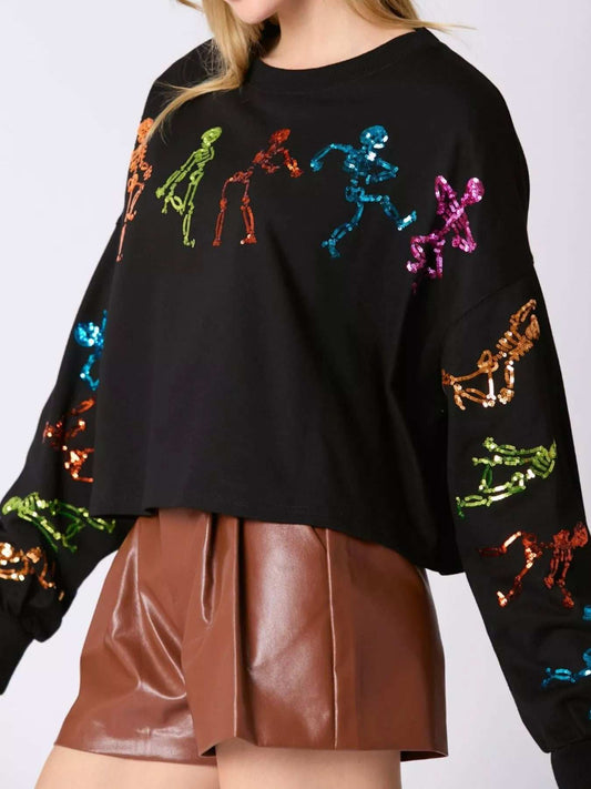 Halloween Colorful Sequin Skeleton Sweatshirt - Trendsi - Flyclothing LLC
