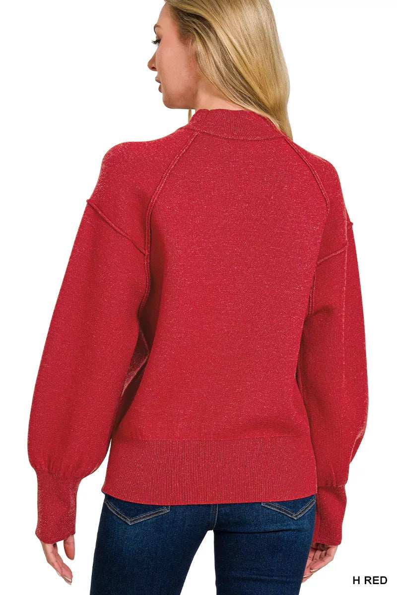 Zenana Viscose Mock Neck Exposed Seam Sweater - Trendsi - Flyclothing LLC