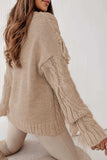 Cable Knit Fringe Round Neck Long Sleeve Sweater - Trendsi - Flyclothing LLC