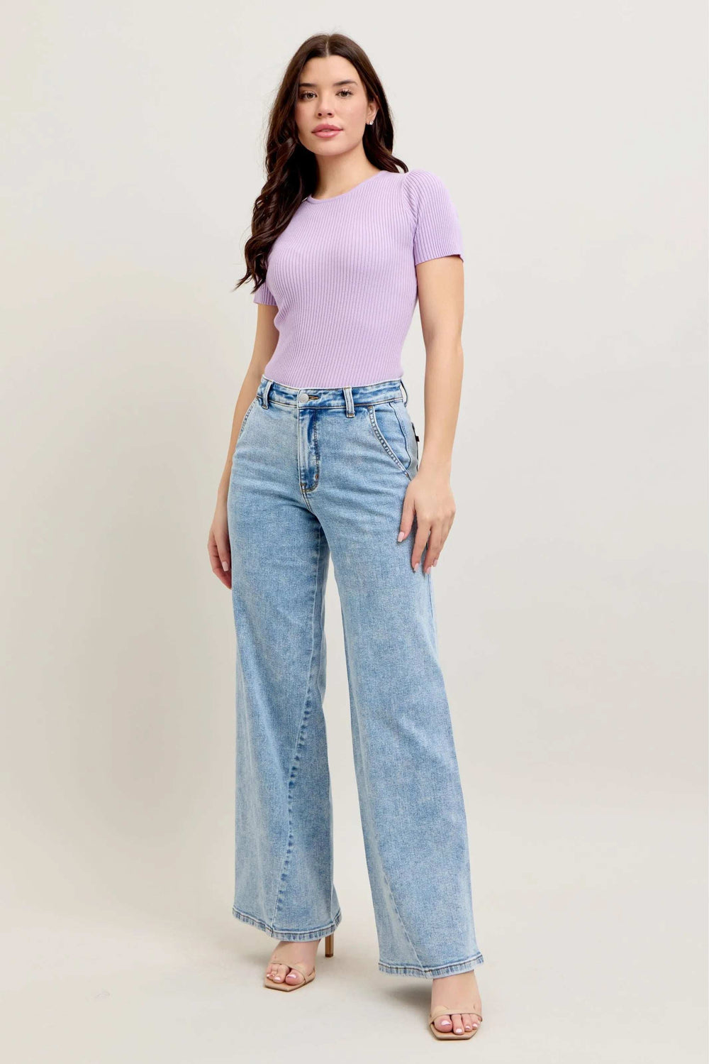 Judy Blue Full Size High Waist Wide Leg Jeans with Skewed Inseam Plus Size - Trendsi - Flyclothing LLC