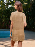 Openwork Round Neck Short Sleeve Cover-UP - Trendsi - Flyclothing LLC
