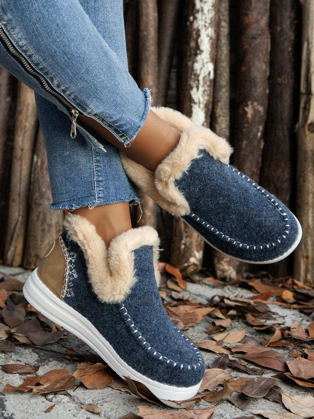 Furry Suede Round Toe Flat Sneakers - Trendsi - Flyclothing LLC