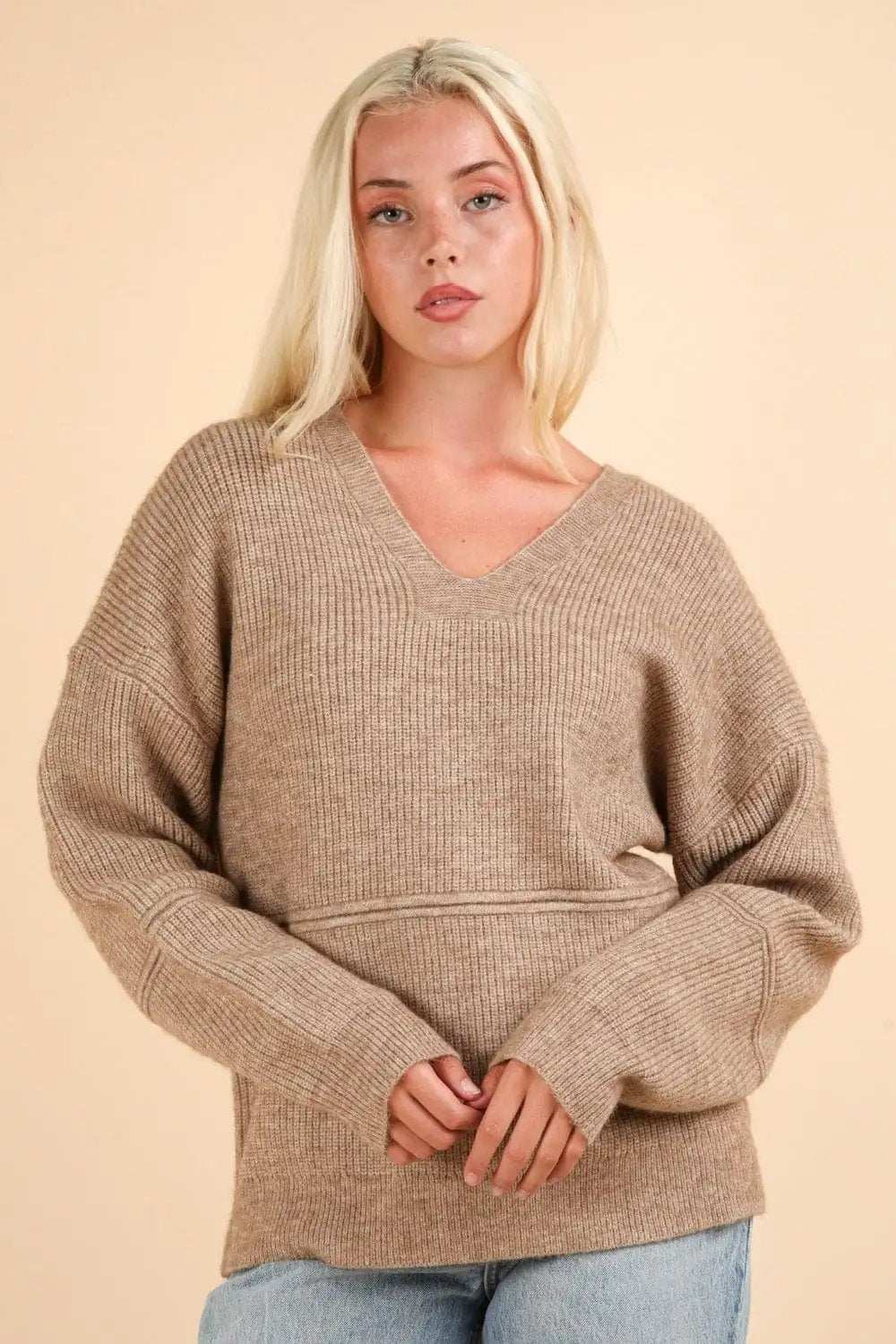 VERY J Seam Detail Drop Shoulder Hooded Sweater - Trendsi - Flyclothing LLC