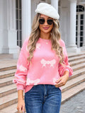 Angel Wings Bow Round Neck Dropped Shoulder Sweater - Trendsi - Flyclothing LLC